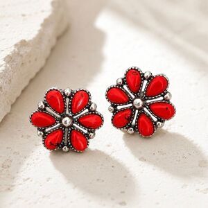 Oversized Red Cluster Earrings Southwest Zuni Navajo Style